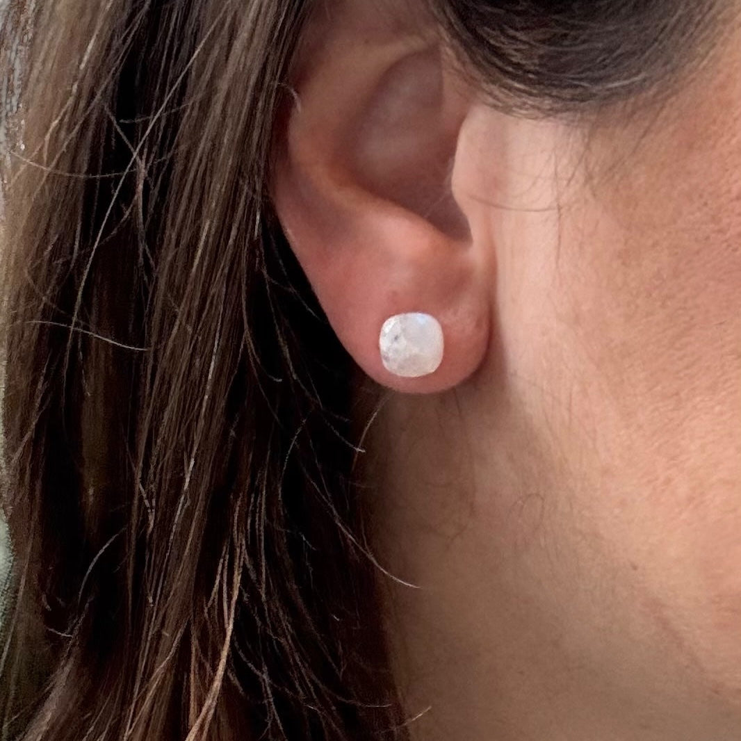 Faceted Moonstone Studs