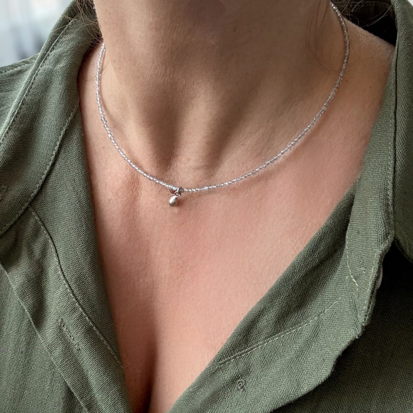 Silver Drop Crystal Necklace