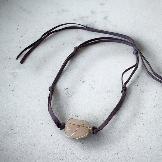 Rose Quartz Leather Necklace